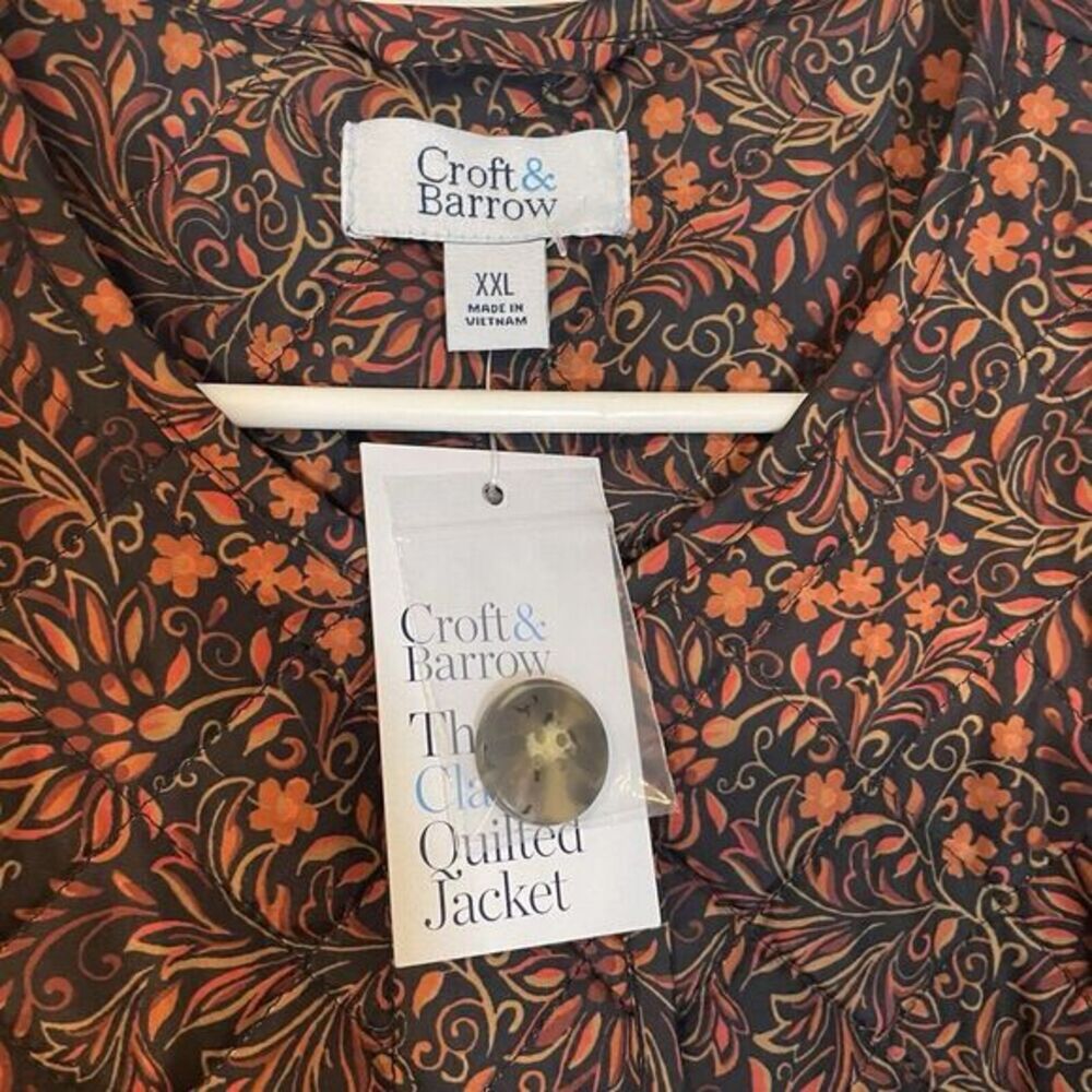 Floral Quilted Jacket Women's Autumn Colors Orange Brown Button Jacket XXL NWT - Picture 3 of 11